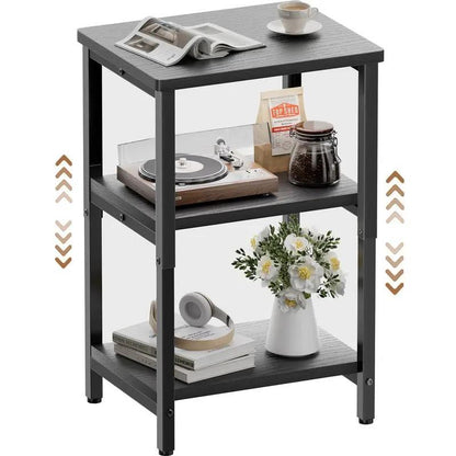 Bookshelf, Sofa Side Table Living Room, Industrial End Table With 3-Tier Storage Shelves, Bedside Tables With Height Adjustable, Steel Frame, Nightstand 37 x 30 x 59.4/62.4/65.4 cm, 4 Colors
