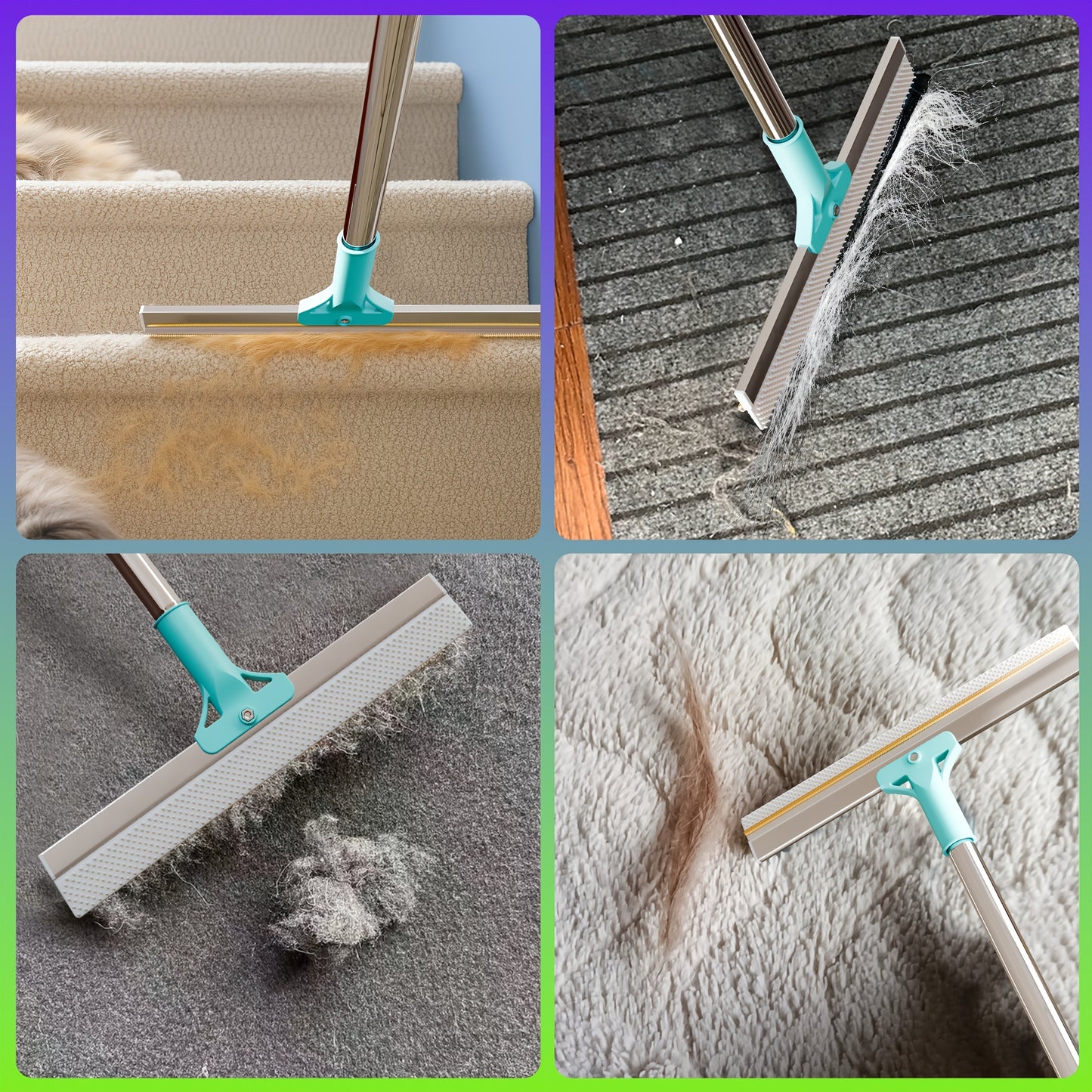 Pet Hair Remover & Carpet Rake - 129.54 cm Long Handle, Extra Wide Head for Deep Clean On Carpets, Rugs And Carpeted Stairs, Reusable Dog And Cat Hair Tool, Spring Cleaning Essential