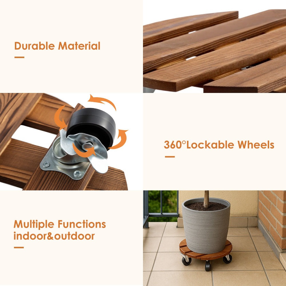 Wooden Plant Caddy with Wheels 30cm Round Pack of 2 – Rolling Plant Stand with Lockable Caster Wheels, Heavy Duty 200lb Capacity, Indoor Outdoor Garden Pot Dolly, UK Stock