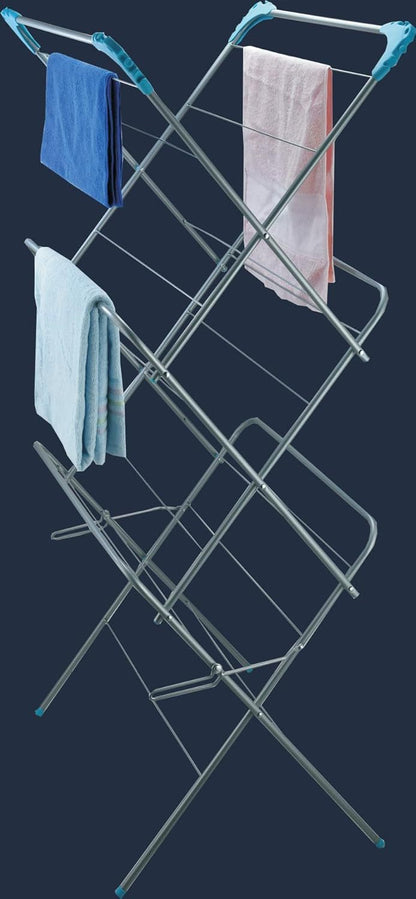UTTAM Clothes Airer Alloy Steel Foldable Design : Sturdy with Corner Hooks and Sock Dryer - 15M / 15KG Drying Capacity (1, Grey)