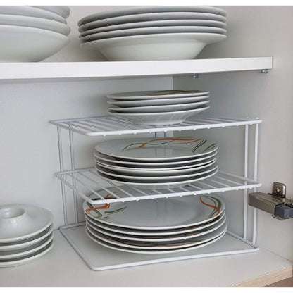 Premium 3 Tier Corner Plate & Bowl Storage Rack Cupboard Shelf Insert Organiser Space Saver Kitchen Stand Holder (Grey)