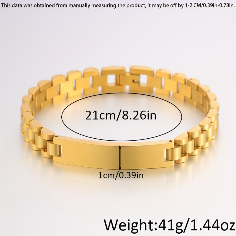 1pc Stylish Stainless Steel Bracelets Allowing Personalized Engravings - High - Quality Stainless Steel, Chic & Versatile Styles, Ideal for Father'S Day Gifting, Memorable Presents & Daily Accessorizing to Add Personality