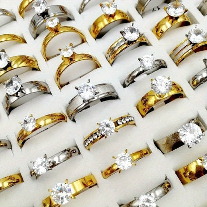 Wholesale 20pcs/pack of Women's Fashionable Stacked Rings Stainless Steel Rings Suitable for Men and Women with Ring Sizes Ranging From 17mm to 21mm Mixed Design Suitable for Parties Gatherings Gifts Charm Finger Rings Set Without Boxed Packaging
