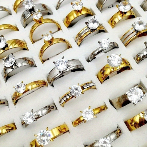 Wholesale 20pcs/pack of Women's Fashionable Stacked Rings Stainless Steel Rings Suitable for Men and Women with Ring Sizes Ranging From 17mm to 21mm Mixed Design Suitable for Parties Gatherings Gifts Charm Finger Rings Set Without Boxed Packaging