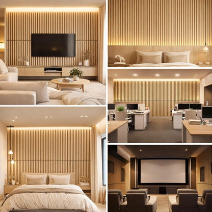 2 Pack 120x32cm Wood Slat Wall Panels, Foldable Acoustic Sound Proofing Panels with Felt Backing for Home Bedroom TV Feature Wall