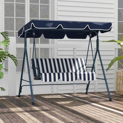 3-Person Garden Swing Chair with Adjustable Canopy Padded Seat Steel Frame Outdoor Patio Swing Bench Blue White