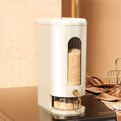 5-10KG Rice Dispenser Type Rice Holder Dispenser Rice Holder Bucket with Measuring Cup for Flour, Beans, Rice, Cereal, Pet Food, Large Countertop Grain Storage Container, Cream White