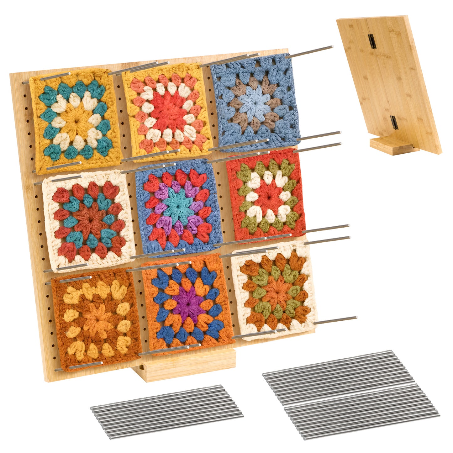 1set Bamboo Wooden Board For Knitting Crochet And Granny Squares Blocking Board For Knitting And Crochet Projects Handcrafted Knitting Stainless Steel Pins 13 Inches 33x33cm