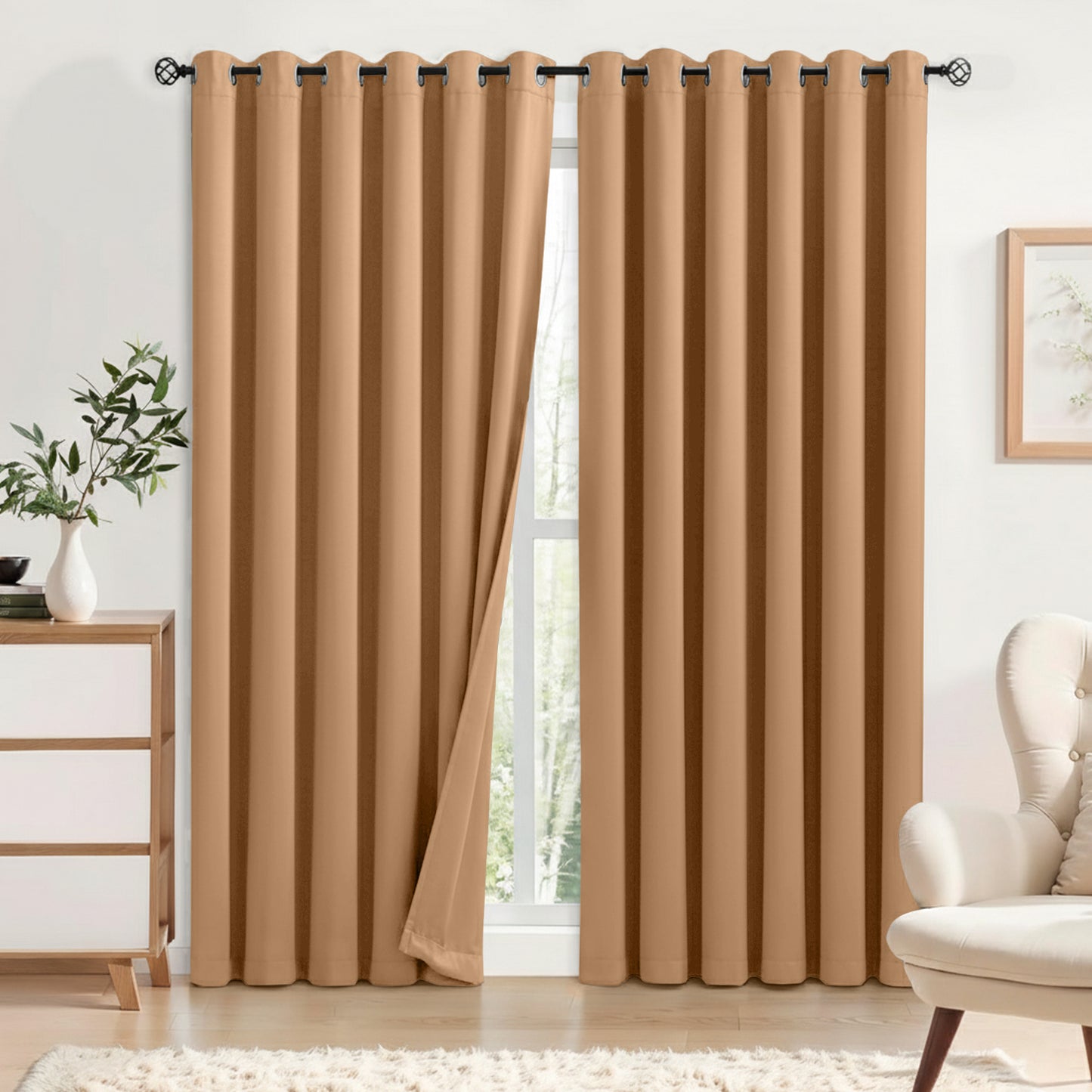 2pcs Full Blackout Eyelet Curtains – Thermal Insulated & Soundproof Drapes, Energy-Saving, Noise Reducing, perfect for Bedroom, Living Room & Home Decoration, Includes Matching Ties
