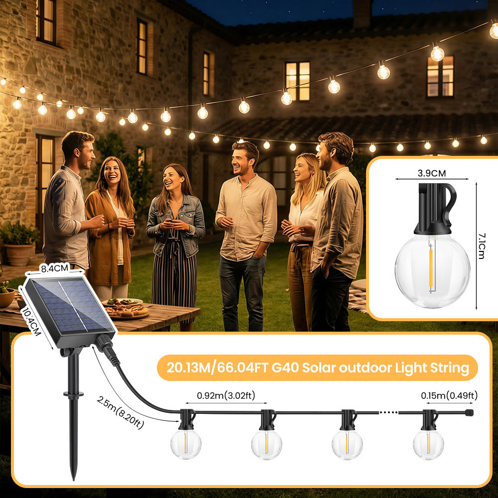 Solar G40 Garden String Lights with Remote Control