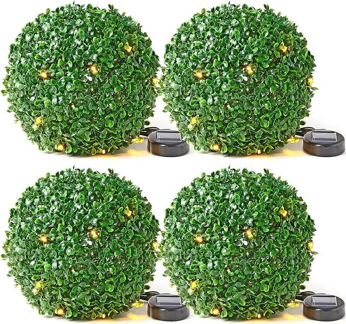 Solalite® 1Pack/4Pack Solar Topiary Balls – 28cm Round Artificial Ball Plants Outdoor with 20 Solar Led Lights, Garden Hanging Balls Sphere Decorative For Wedding, Christmas, Backyard, Balcony, Garden Decor
