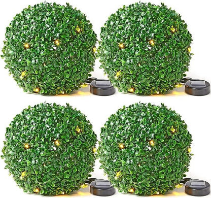 Solalite® 1Pack/4Pack Solar Topiary Balls – 28cm Round Artificial Ball Plants Outdoor with 20 Solar Led Lights, Garden Hanging Balls Sphere Decorative For Wedding, Christmas, Backyard, Balcony, Garden Decor