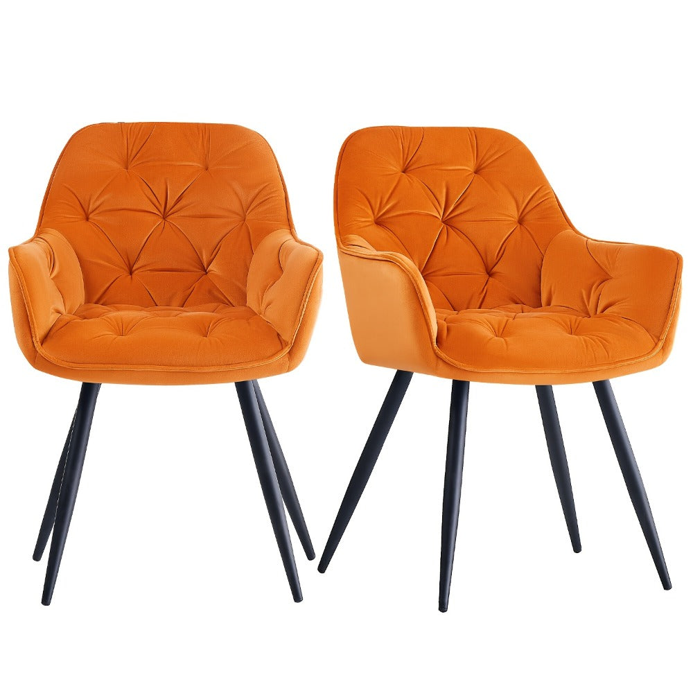 Velvet Padded Dining Chair with Metal Legs & Armrest - Upholstered Tub Chair for Kitchen, Living Room, Bedroom & Office, 15 Colours, UK Stock
