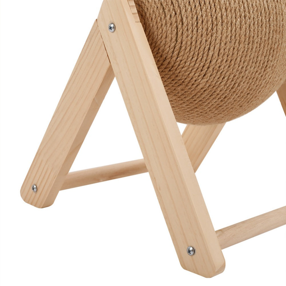 Sisal Ball Cat Scratching Board with Rotating Ball & Cat Hole | Natural Wood Triangular Cat Scratcher | Wear-Resistant Interactive Boredom Relief Toy for Cats | 18x18x16cm