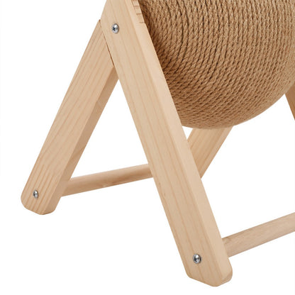 Sisal Ball Cat Scratching Board with Rotating Ball & Cat Hole | Natural Wood Triangular Cat Scratcher | Wear-Resistant Interactive Boredom Relief Toy for Cats | 18x18x16cm