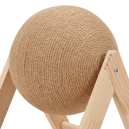Sisal Ball Cat Scratching Board with Rotating Ball & Cat Hole | Natural Wood Triangular Cat Scratcher | Wear-Resistant Interactive Boredom Relief Toy for Cats | 18x18x16cm