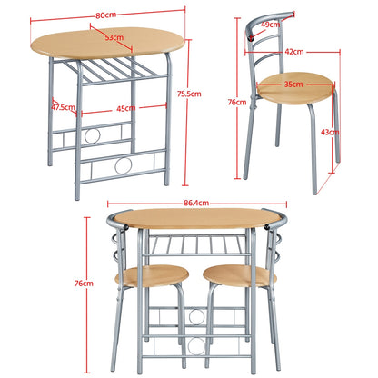 Costoffs 3pcs Dining Table Set with Space Saving Table and 2 Chairs, Modern Kitchen Table Set with Steel Legs and Storage Rack for Kitchens/Balconies/Bedrooms/Apartments/Cafés, Natural/Drift Brown/White