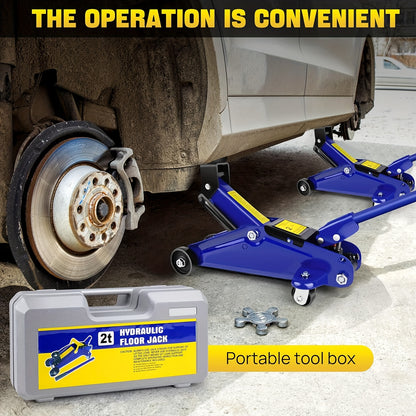 Heavy-Duty Hydraulic Floor Jack with a 2-Ton Capacity, Designed for Lifting Cars, Vans, And Trucks. Ideal for Use And Tire Repairs