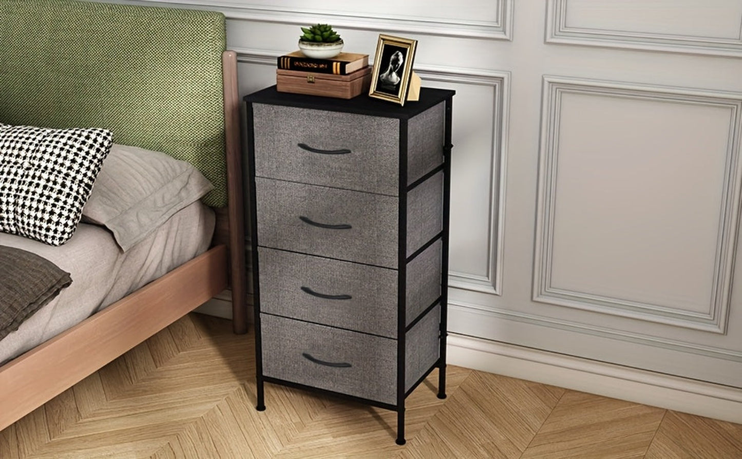 4-Drawer Tall Dresser Storage Cabinet with MDF Wood Top & Metal Frame – Freestanding Vertical Tower Chest of Drawers for Bedroom Living Room 68cm Height 6 Colours