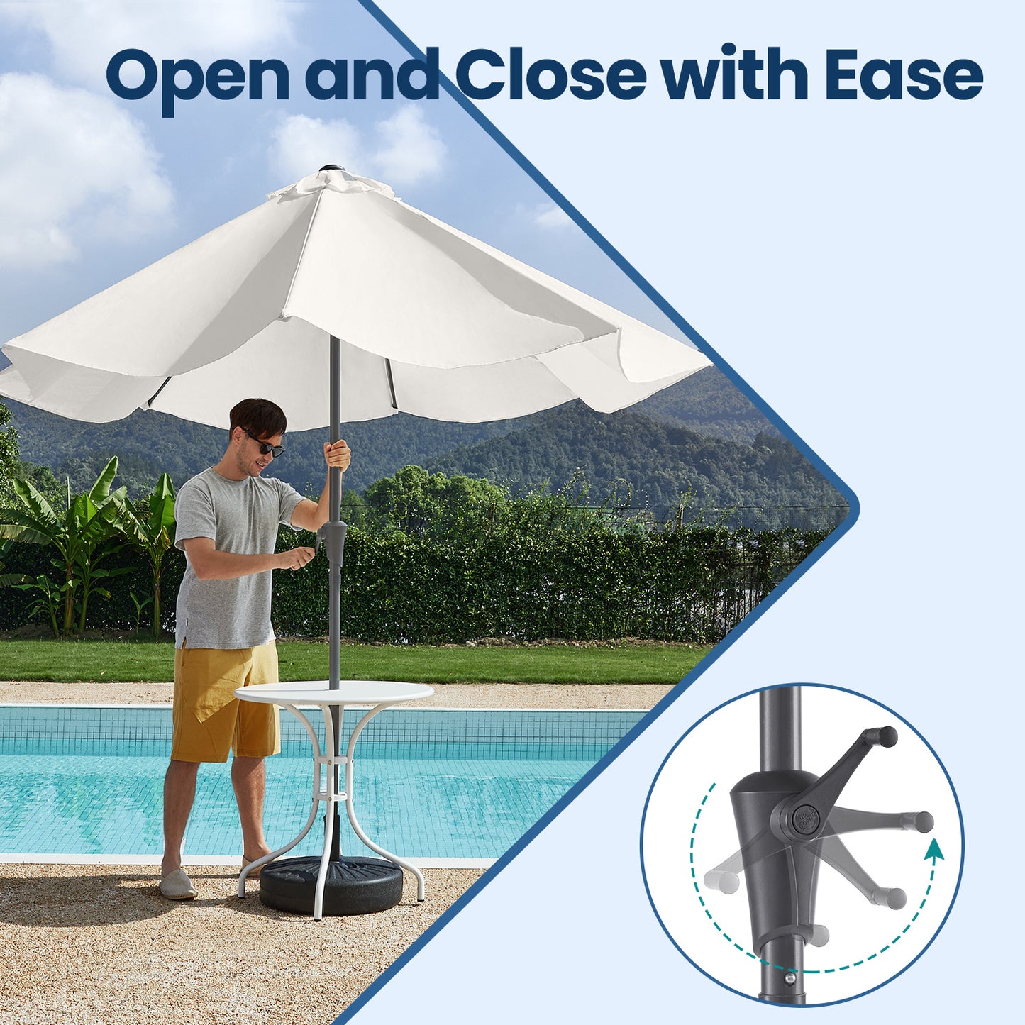 3 m Garden Parasol Umbrella, UPF 50+, Sun Shade, 30° Tilt in 2 Directions, 180 g/m²，Crank Handle for Opening and Closing, for Outdoor Gardens Pool Balcony Patio, Base Not Included, Beige,Grey