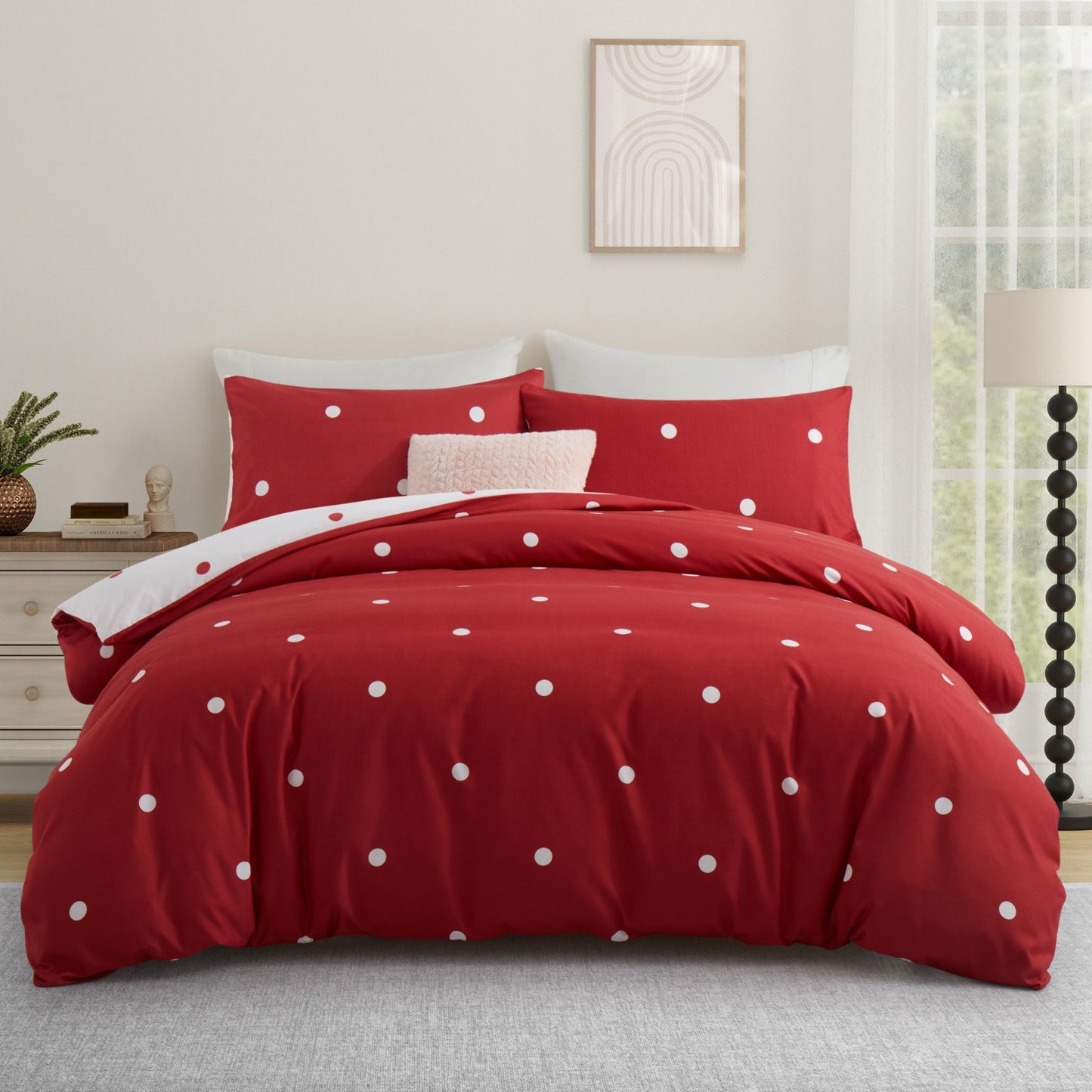 3pcs Polka Dot Printed Reversible Duvet Cover Set - with Pillowcases Soft & Breathable Microfiber, Button Closer, Machine Washable, wrinkle free & Durable – perfect for Bedroom, Guest Room All Sizes Available