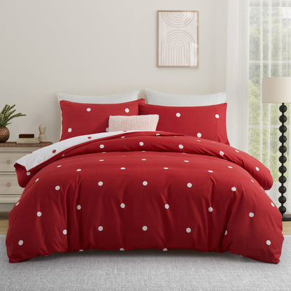 3pcs Polka Dot Printed Reversible Duvet Cover Set - with Pillowcases Soft & Breathable Microfiber, Button Closer, Machine Washable, wrinkle free & Durable – perfect for Bedroom, Guest Room All Sizes Available