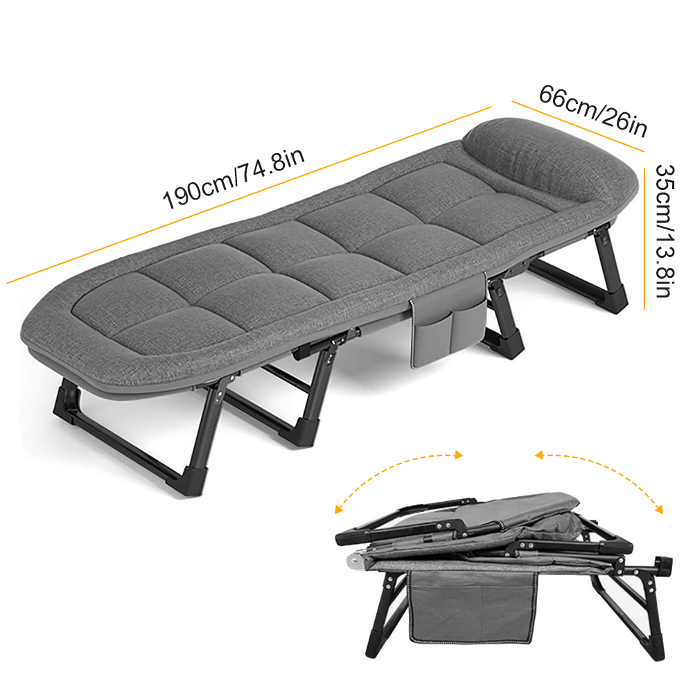 1pc Portable Folding Camp Bed- Adjustable with Mattress& Side Pocket, Grey Lightweight Outdoor Guest Bed, Compact Foldable Design for Camping, Travel, Picnics, Home Office Use, Camping Bed, Sturdy Frame, A Great Christmas Gift, Ergonomic Seating