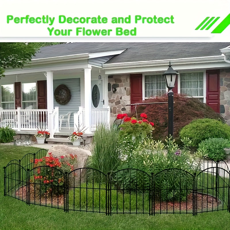 Decorative Garden Fence Outdoor, 10pcs Rustproof Metal Animal Barrier Fence, Black Ornamental Fence for Yard, Patio, Lawn, Garden Bed, Easy to Install