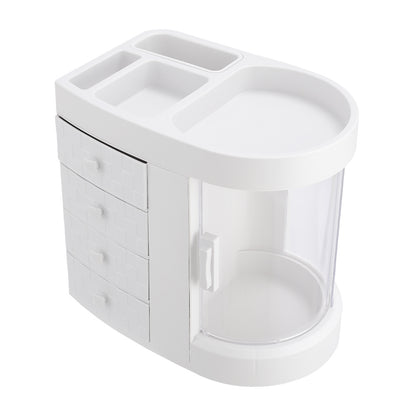 Desktop Storage Box, 4 Drawers and 1 Top Platform, Desk Organizer with Drawer, Display Case and Cosmetic Storage Box, Great for Bathroom, Dresser, Countertop Cosmetic Organiser, White
