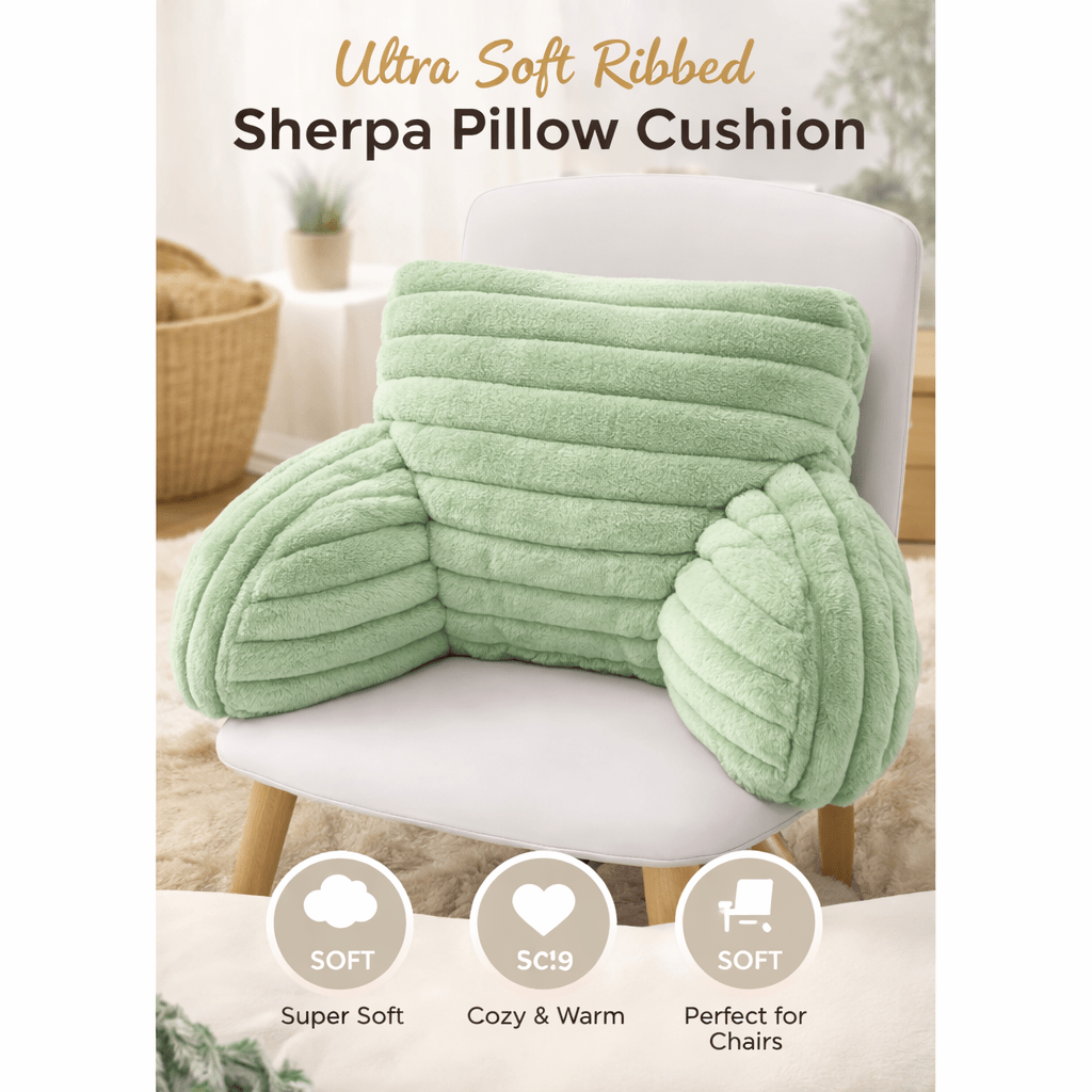 Teddy Fleece Reading Pillow with Arms Soft Backrest Support Cushion 65x40cm for Bed and Sofa in 4 Colours