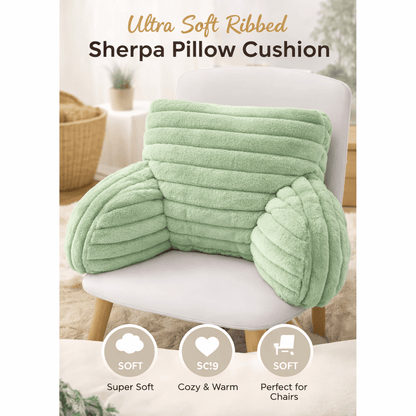 Teddy Fleece Reading Pillow with Arms Soft Backrest Support Cushion 65x40cm for Bed and Sofa in 4 Colours