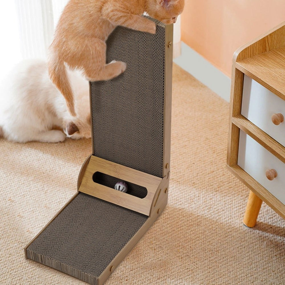 L-Shaped Cat Scratching Tower 60cm with Lounging Platform – Multi-Angle Vertical & Horizontal Corrugated Scratch Post | Corner Furniture Protector for Adult Cats | 40x25x60cm | UK