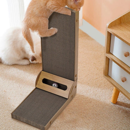 L-Shaped Cat Scratching Tower 60cm with Lounging Platform – Multi-Angle Vertical & Horizontal Corrugated Scratch Post | Corner Furniture Protector for Adult Cats | 40x25x60cm | UK
