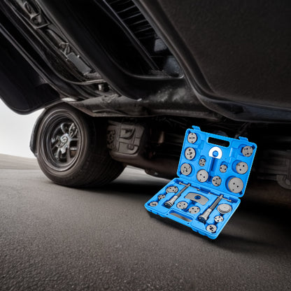 24pcs Robust Disc Brake Caliper Tool Kit, Including a Caliper Compressor, Wind Back Tool, And Brake Spreading Tools (In Blue), Without Battery