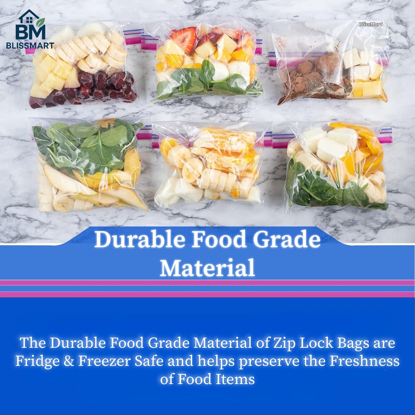 94 Reusable Zip Seal Food Storage Freezer Bags - Reusable Plastic Organising Bags for Fruits, Vegetables, Beans, and Meal Prep, Food Storage Solution | Freshness Bags | Secure Closure, Food Storage Bags
