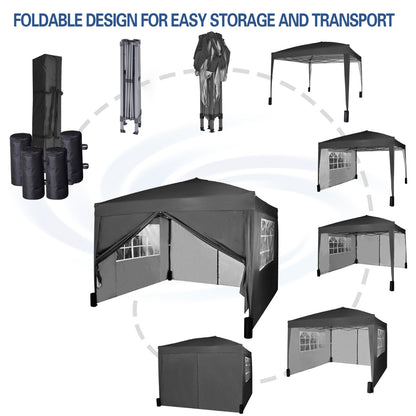 Pop-up Gazebo 3m x 3m with Sides & 4 Weight Bags & Silver Protective Layer Waterproof Marquee Canopy