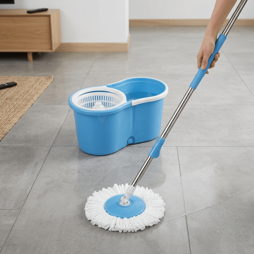 360° Spin Mop and Bucket Set with Wringer, Easy Wring Floor Cleaning Mop with 2 Reusable Microfiber Head for Household Living Room Bedroom Bathroom Toilet