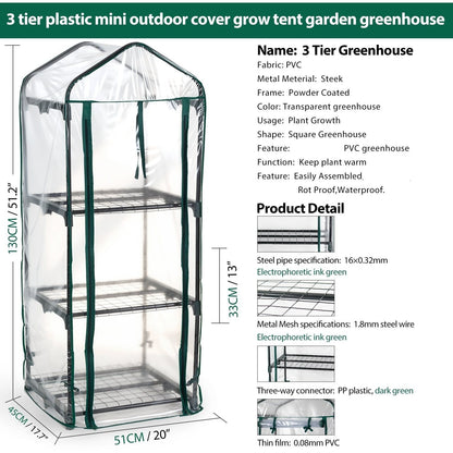 3 Tier Greenhouse, Small Plant Greenhouses, With Transparent Plastic PVC Cover, Indoor outdoor tent garden greenhouse (51 x 45 x 130 cm)