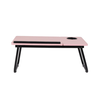 Portable Laptop Stand Folding Lap Desk Adjustable Bed Table Foldable Wooden Notebook Desk With Cup Holder Breakfast Tray For Sofa Couch Floor 23.05*12.8*9.45 Inches Pink