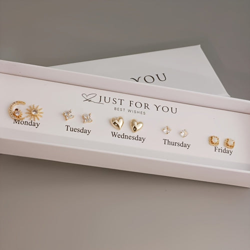 10pcs Set of Easy And Cute Synthetic Zirconia Earrings Set with Sun, Heart, Flower Shape for Women, Suitable for Daily Banquets, Commuting, Mother'S Day, Thanksgiving, Gifts for Lovers, Mothers, And Daughters, Middle East Ramadan Festival