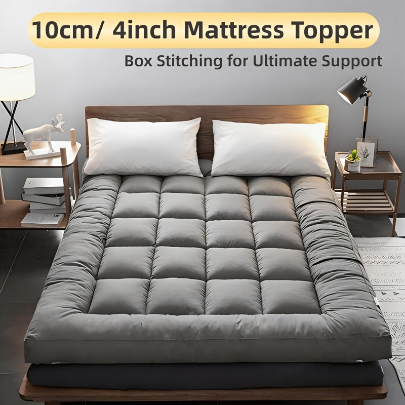 10cm Hotel Quality Mattress Topper | Super Soft with 1100GSM Hollowfiber Filling | Elasticized Corner Straps | Single, Small Double (4ft), Double, King, Super King Size, Grey