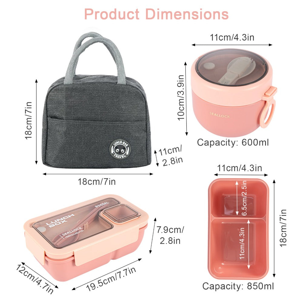 Bento box lunch set, leak proof meal preparation container, with insulated lunch bag and utensils, portable school office picnic travel lunch box