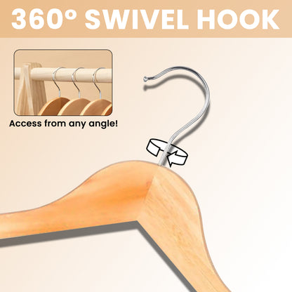 20/40/80pc Wooden Hangers Coat Hangers Smooth Finish Trouser Pants Bar 360° Swivel Hook Cut Notches for Camisoles Durable Wood Suit Hangers