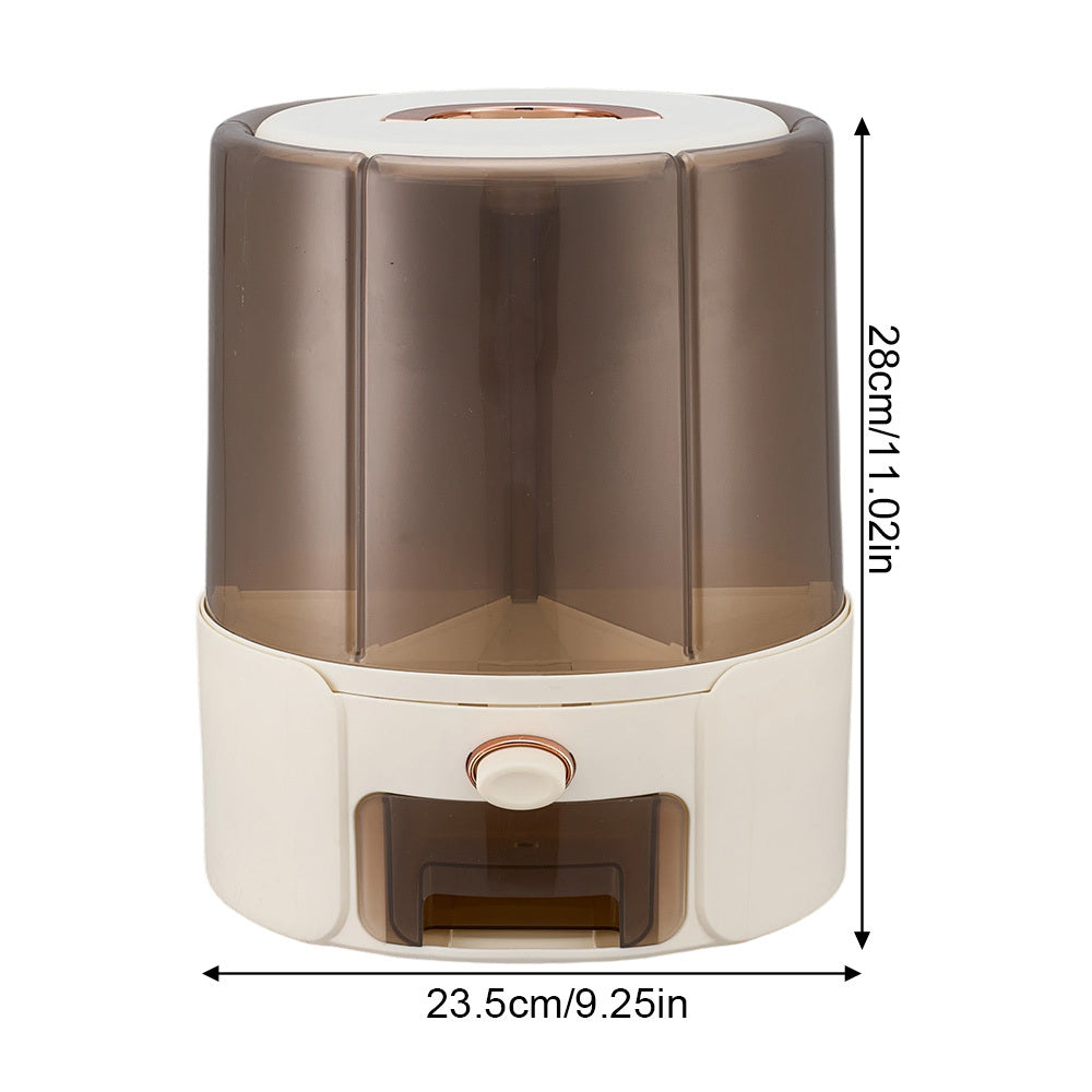Transparent Grain Storage Containers, 6 Grid 360 ° Rotating Kitchen Rice Bucket, Rotating Dry Food Dispenser, Rotating Food Storage Dispenser, Space Saving, Cream Yellow
