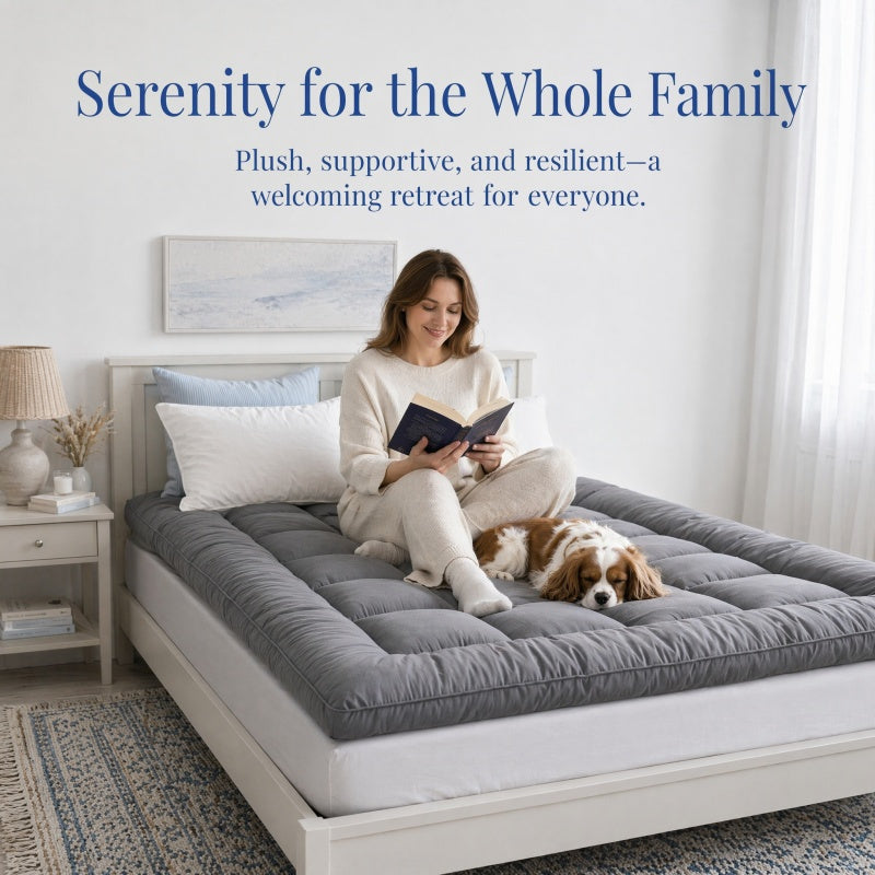 Grey Mattress Topper 4-Inch / 10cm Hotel Quality Deep Fitted Mattress Pad with Corner Elasticated Straps Quilted Box Stitch Breathable All-Season Comfort Single Double Small Double King Super King, 1000GSM Fiber Fill