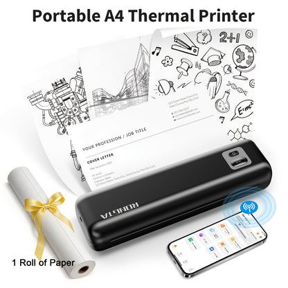 Rongta F82A A4 Portable Wireless Thermal Printer, 203Dpi Upgrade, Supports 21.59cm X 27.94cm And A4 Paper, Inkless Printing for Travel, Home, Office, School, Includes 1 Roll of Thermal Paper