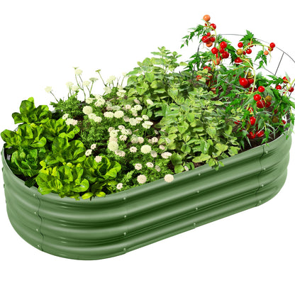 Modern Striped Metal Garden Planter, Oval, Rectangular, Multiple Components, 120Cm X 60Cm X 30Cm, 180 X90 X30Cm, Outdoor Galvanized Steel Raised Bed, Perfect for Growing Fruits, Vegetables, Flowers And Herbs - 1pc