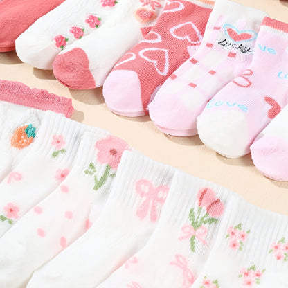 5 Pairs of 3D Floral And Bow Short Socks for Children, Random Short Socks for Baby Girls.