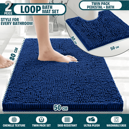 2-Piece Loop Bathroom Mat Set | Soft Chenille Microfiber Rugs with Non-Slip Backing | Machine Washable | Includes 50x80cm Bath Mat & 50x40cm Pedestal Mat | Stylish, Comfy & Durable | UK STOCK | LOCAL WAREHOUSE