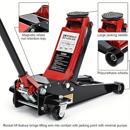 3 Tonne Trolley Jack Hydraulic Floor Jack Low Profile Heavy Duty Steel Car Jack for Cars and Light Vans